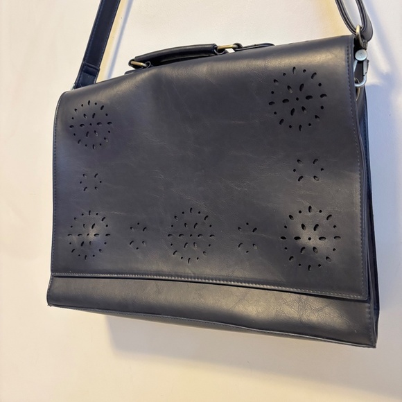 Ecosusi Faux Leather Messenger Briefcase Satchel Book Bag Navy Blue Large Size - Picture 3 of 5